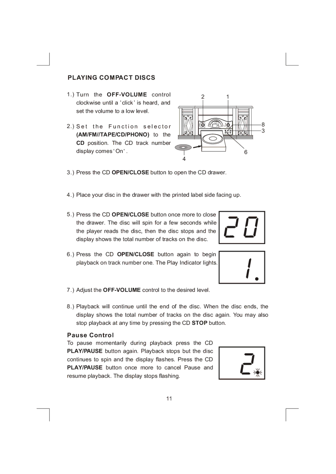 Emerson NR303TTC owner manual Playing Compact Discs, Pause Control 