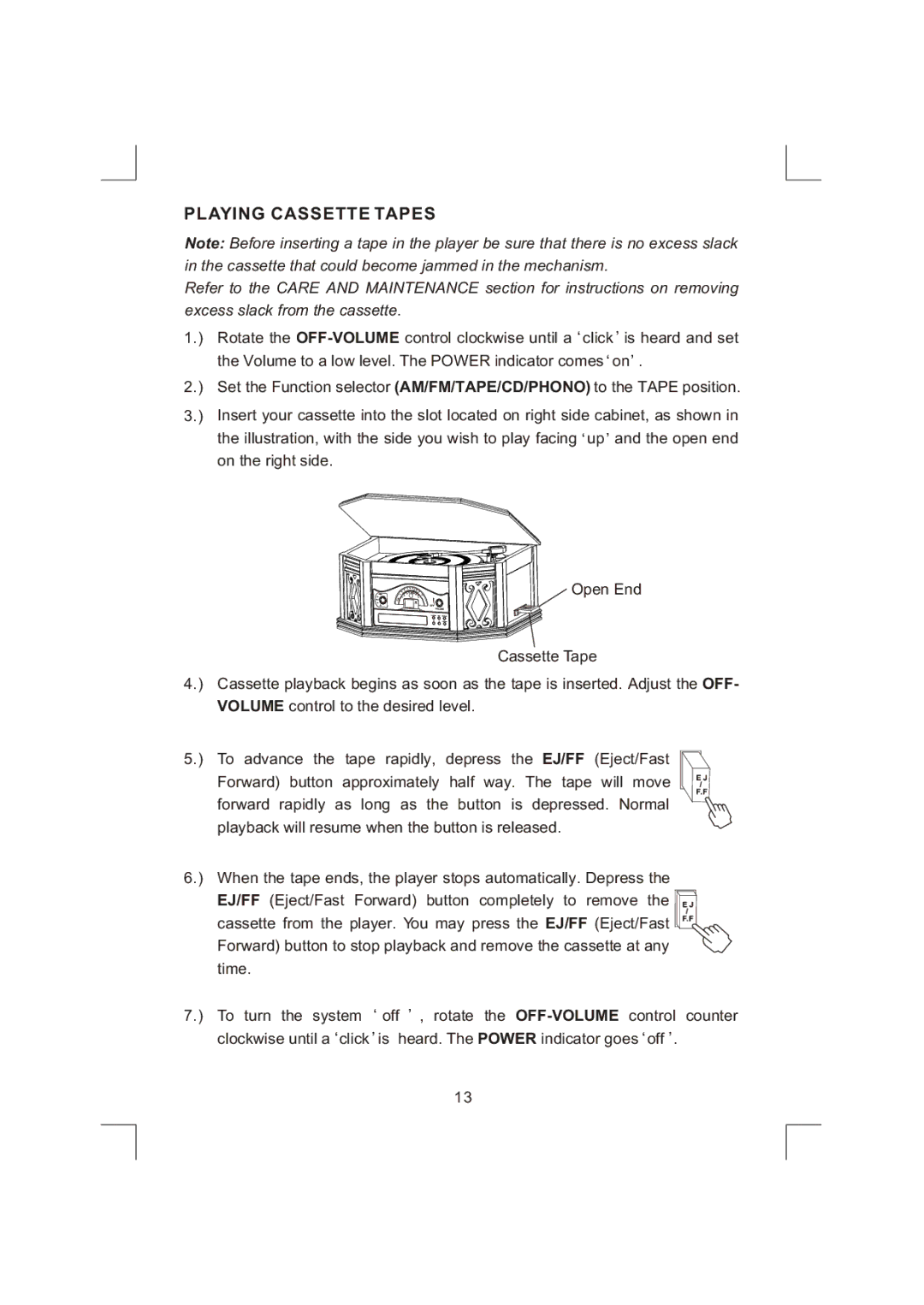 Emerson NR303TTC owner manual Playing Cassette Tapes 