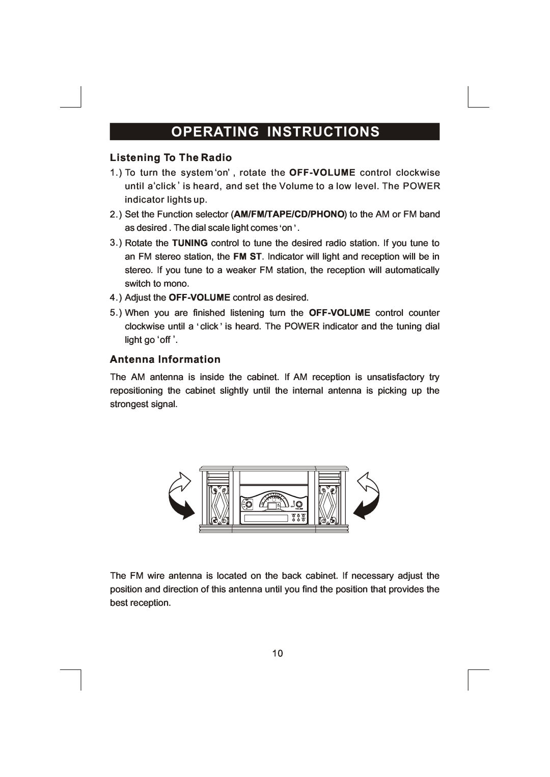 Emerson NR303TTC owner manual Operating Instructions, Listening To The Radio, Antenna Information 