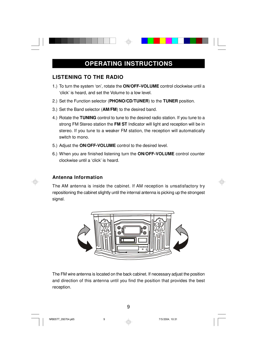 Emerson NR305TT owner manual Operating Instructions, Listening to the Radio, Antenna Information 