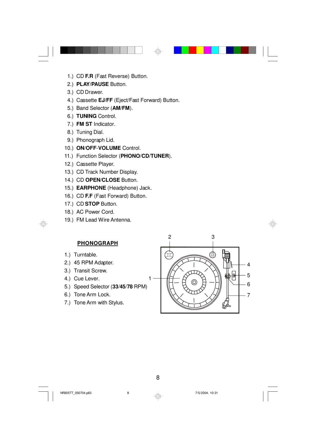 Emerson NR305TT owner manual Phonograph 