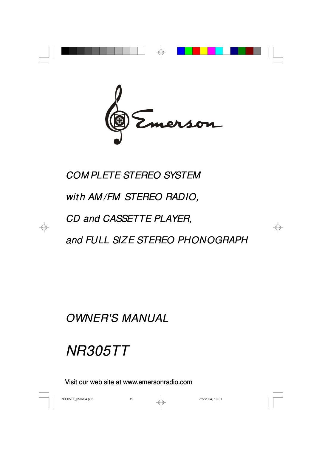 Emerson owner manual and FULL SIZE STEREO PHONOGRAPH, NR305TT 050704.p65, 7/5/2004 