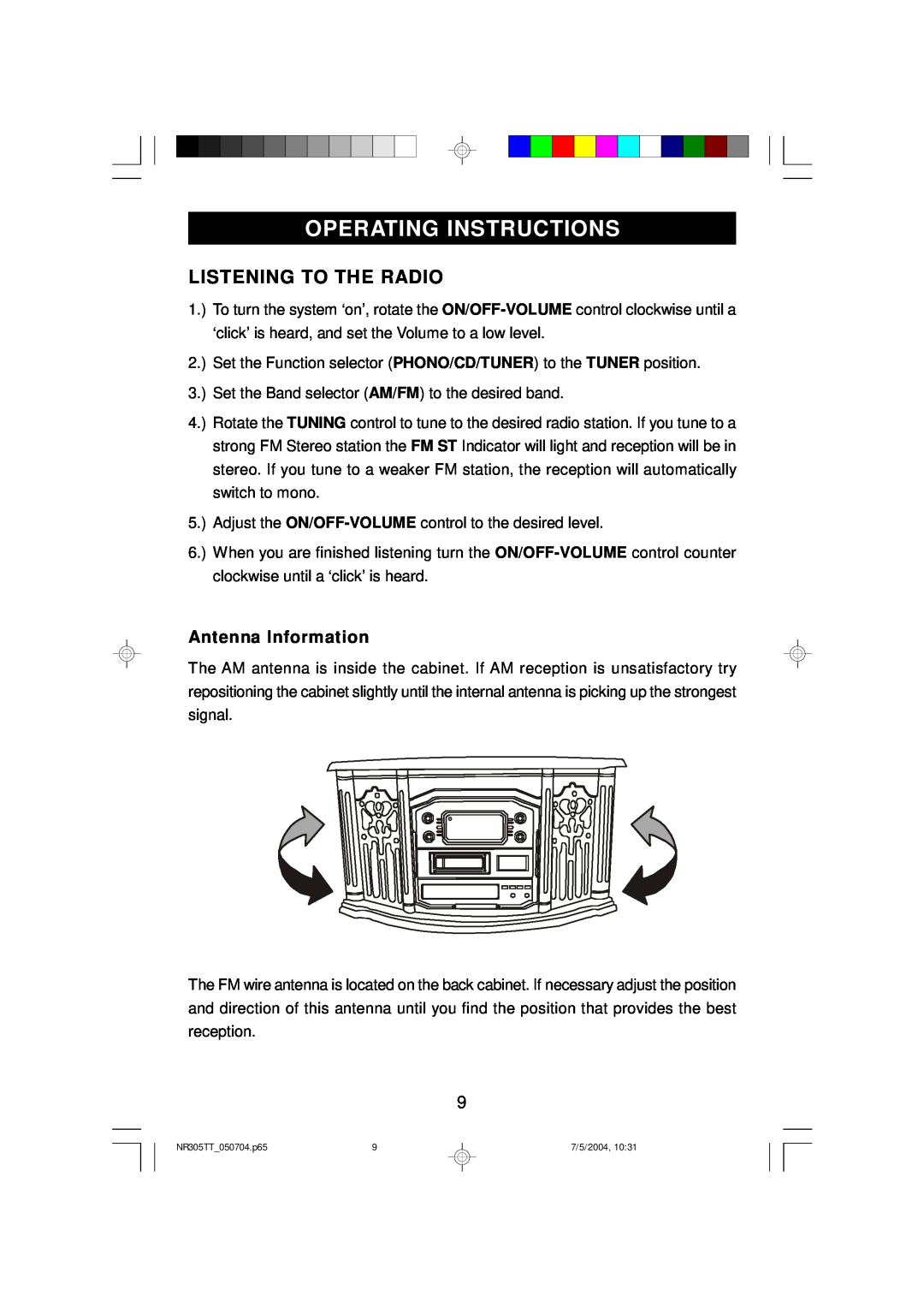 Emerson NR305TT owner manual Operating Instructions, Listening To The Radio, Antenna Information 