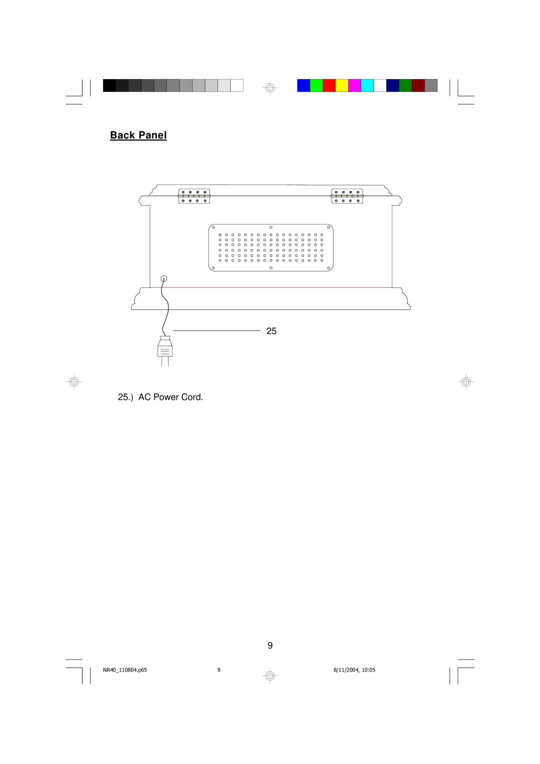 Emerson NR40 owner manual Back Panel 