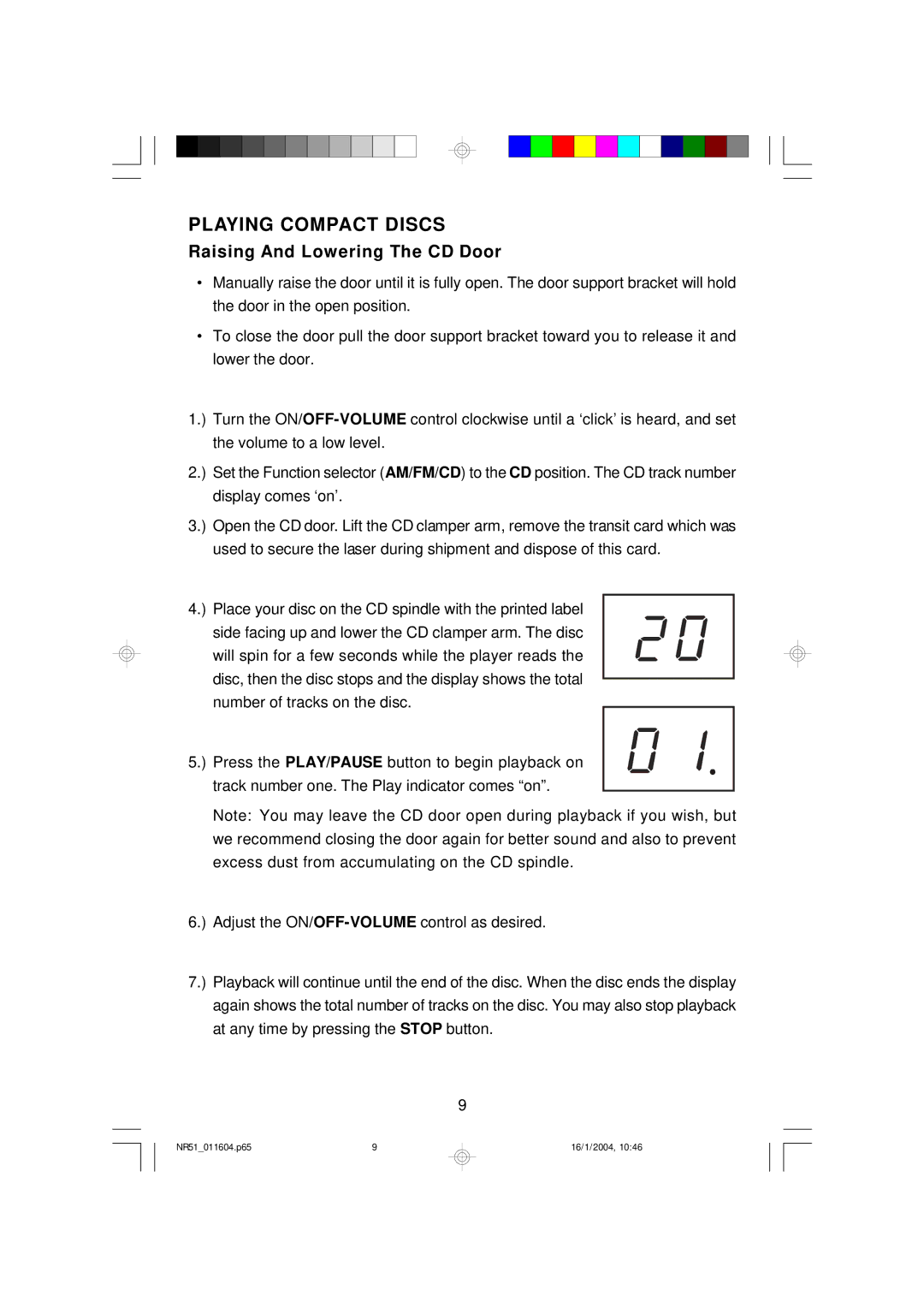 Emerson NR51 owner manual Playing Compact Discs, Raising And Lowering The CD Door 