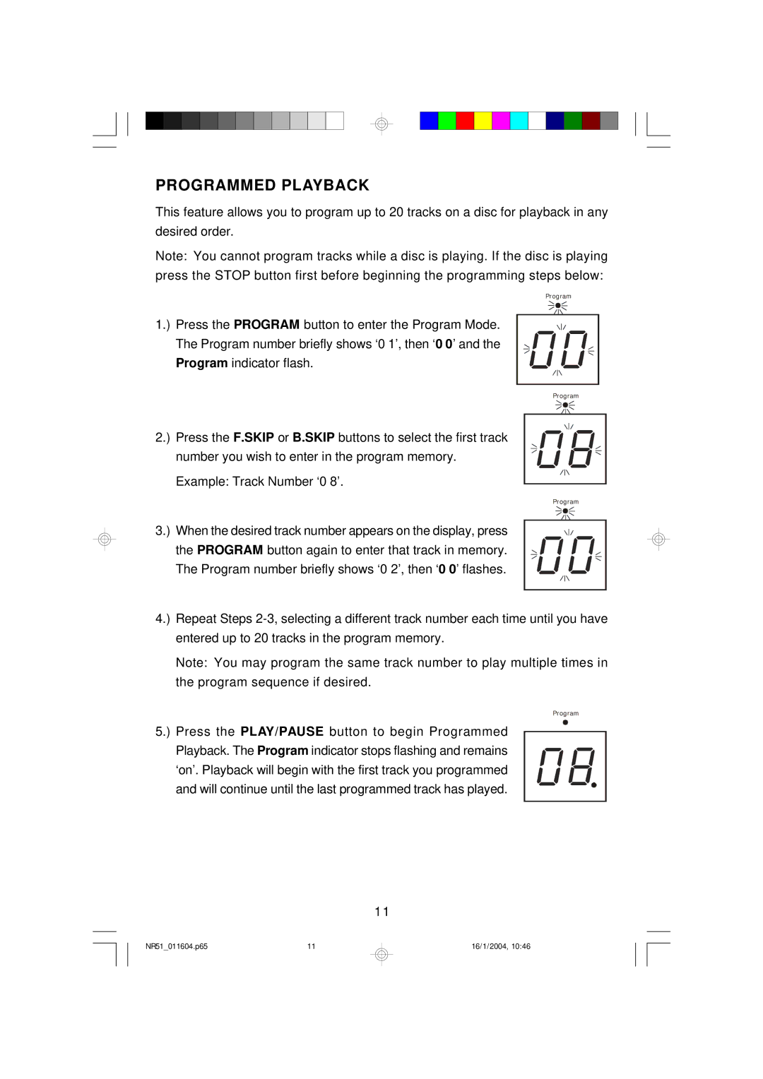 Emerson NR51 owner manual Programmed Playback 