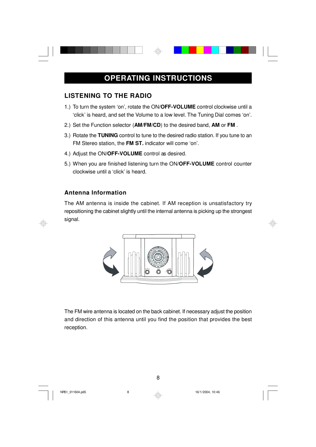 Emerson NR51 owner manual Operating Instructions, Listening to the Radio, Antenna Information 