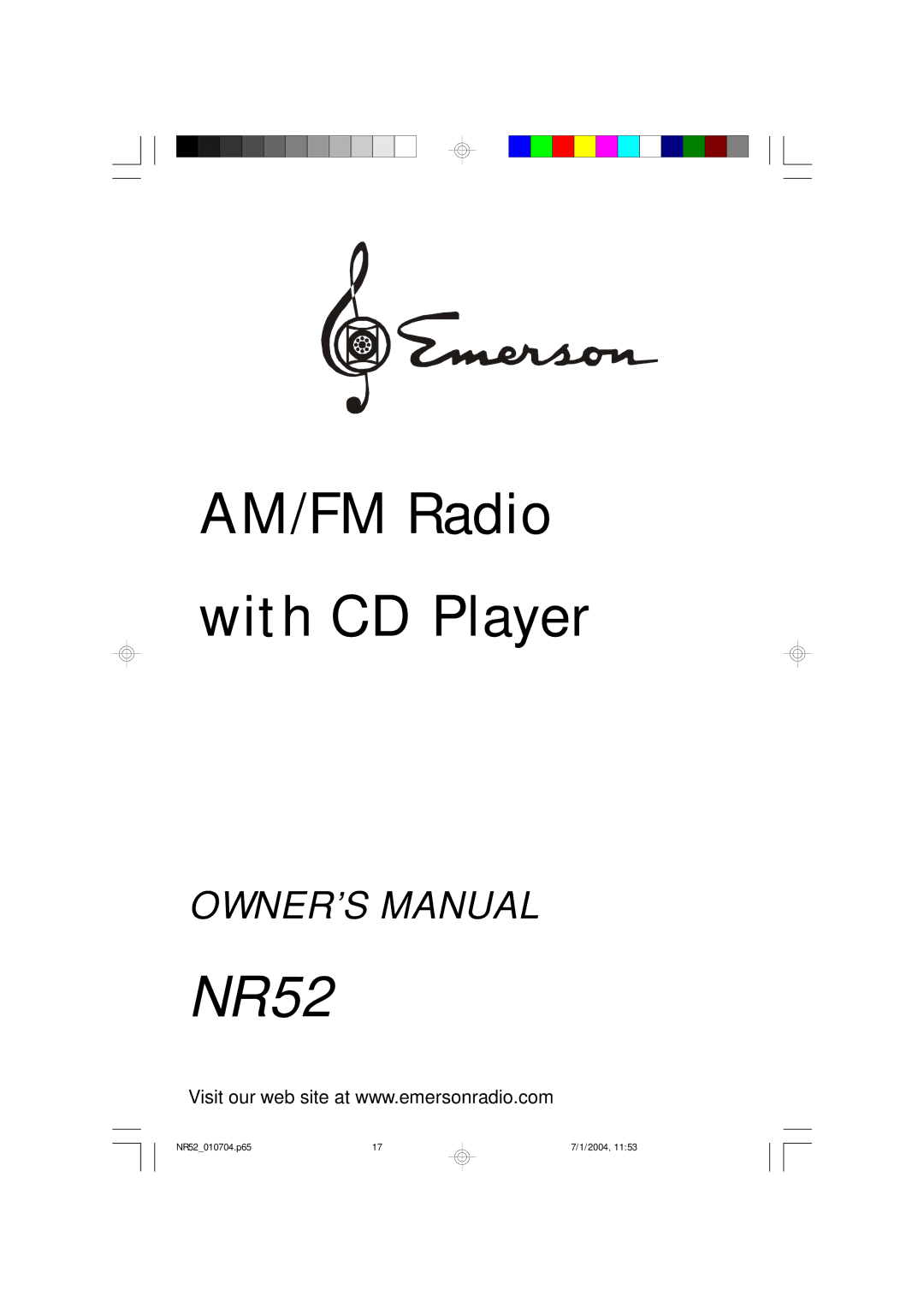 Emerson NR52 owner manual AM/FM Radio With CD Player 