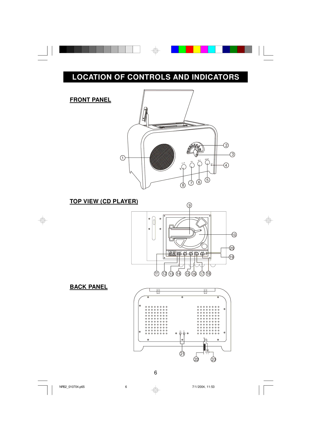 Emerson NR52 owner manual Location of Controls and Indicators, TOP View CD Player 