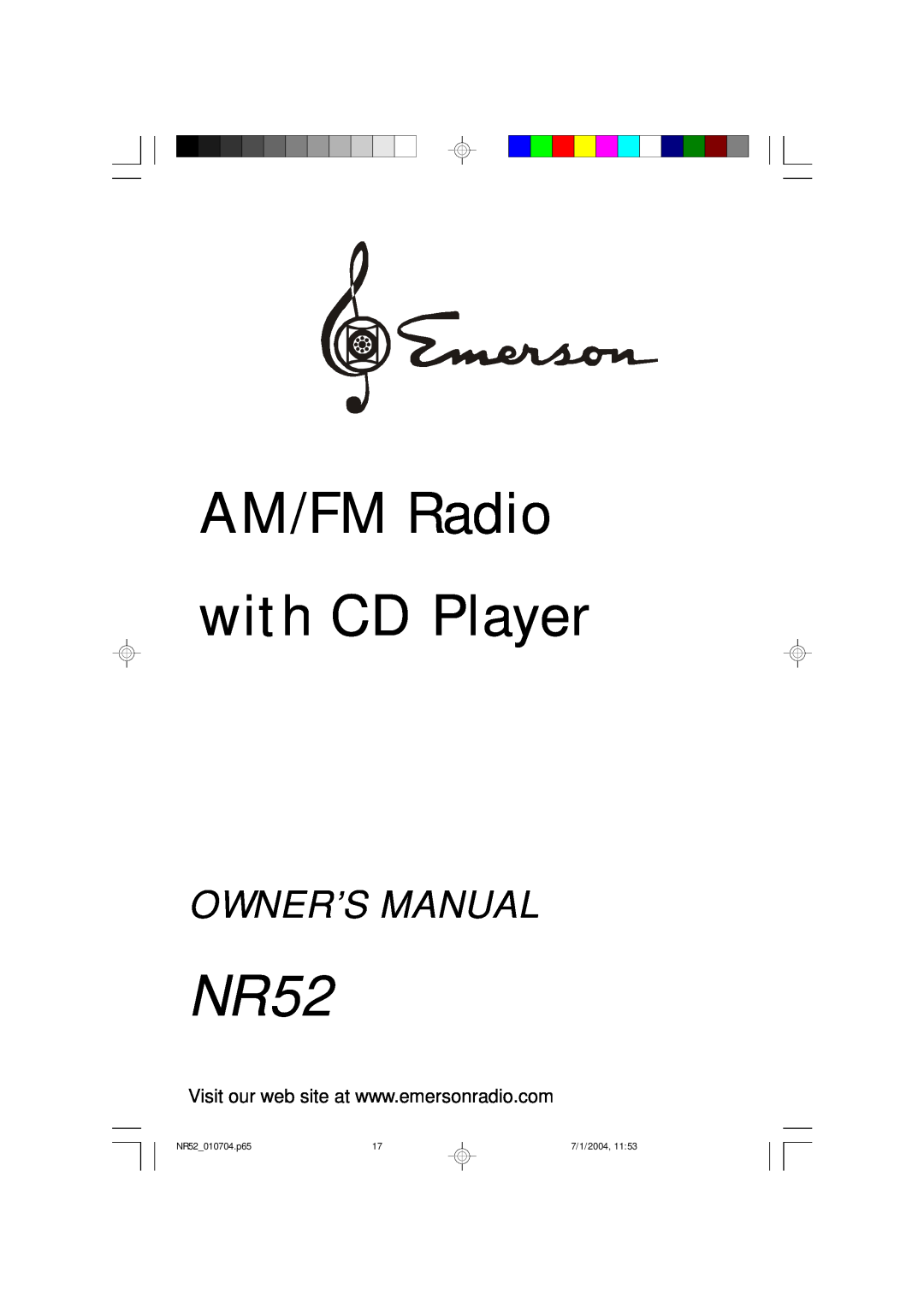 Emerson owner manual AM/FM Radio with CD Player, NR52 010704.p65, 7/1/2004, 11 