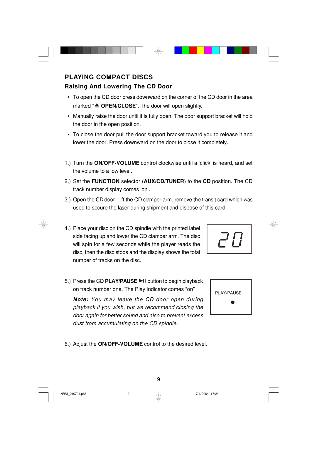 Emerson NR53 owner manual Playing Compact Discs, Raising And Lowering The CD Door 