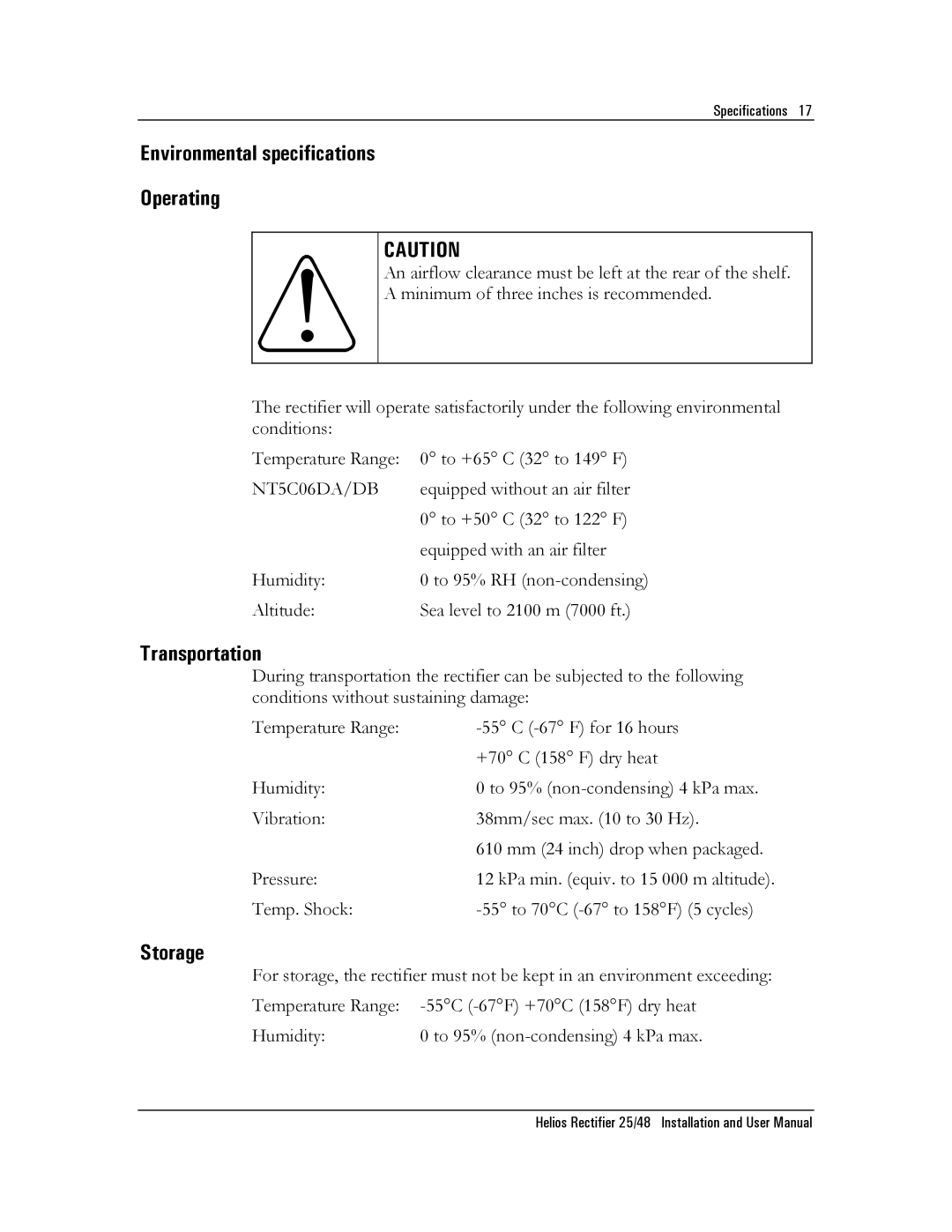 Emerson NT5C06D user manual Environmental specifications Operating, Transportation, Storage 