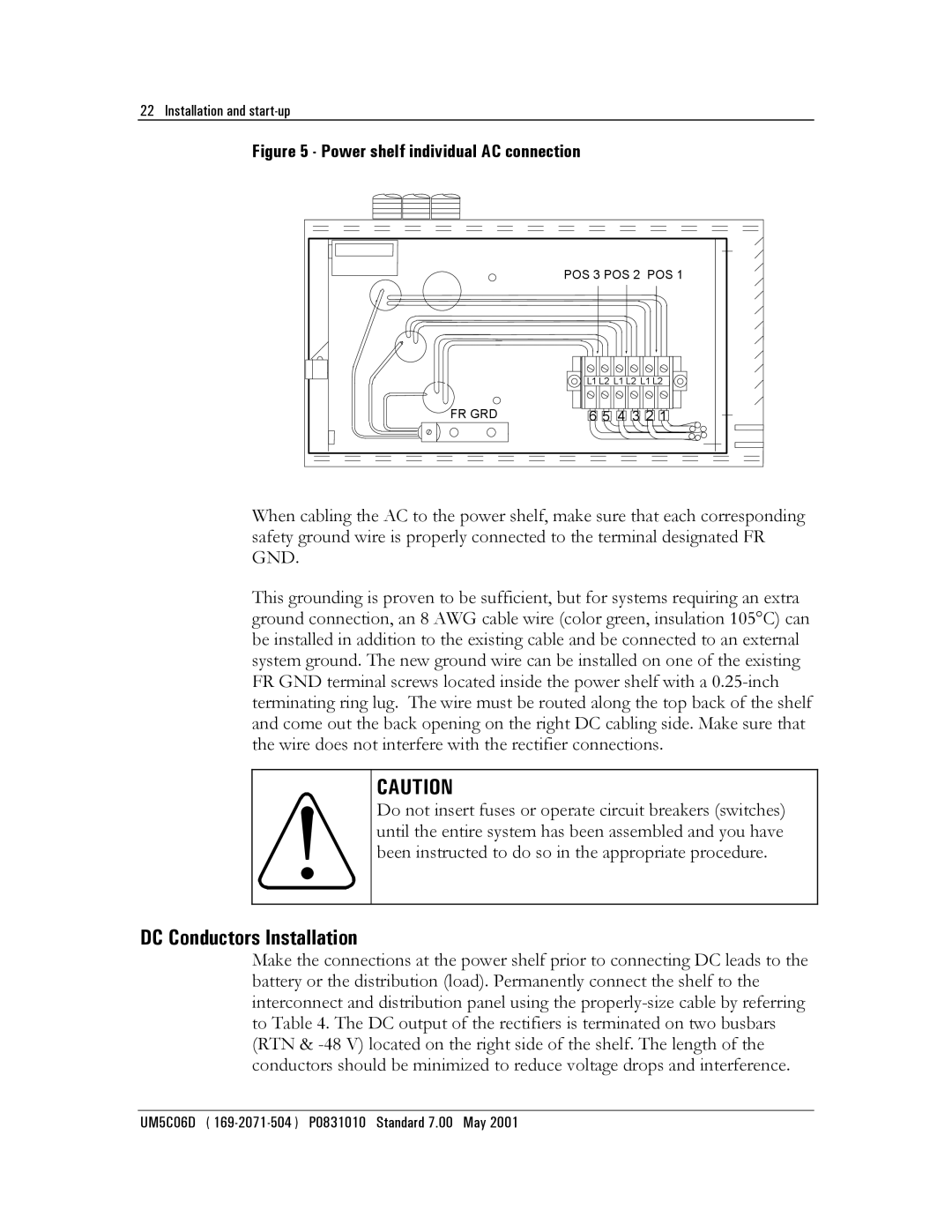 Emerson NT5C06D user manual DC Conductors Installation, Power shelf individual AC connection 