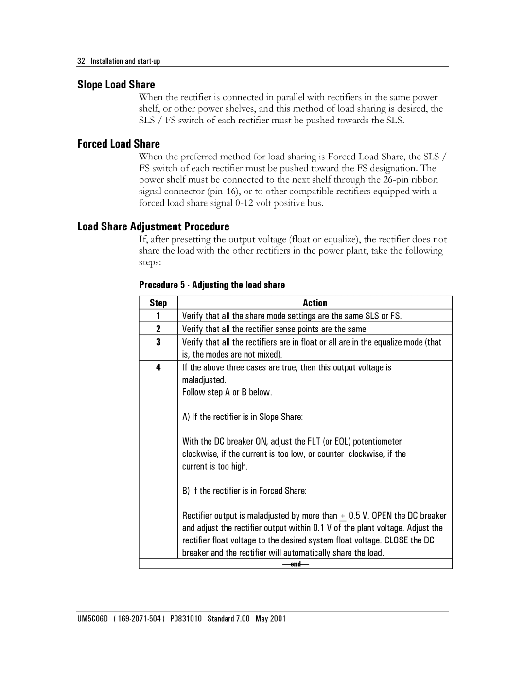 Emerson NT5C06D user manual Slope Load Share, Forced Load Share, Load Share Adjustment Procedure 