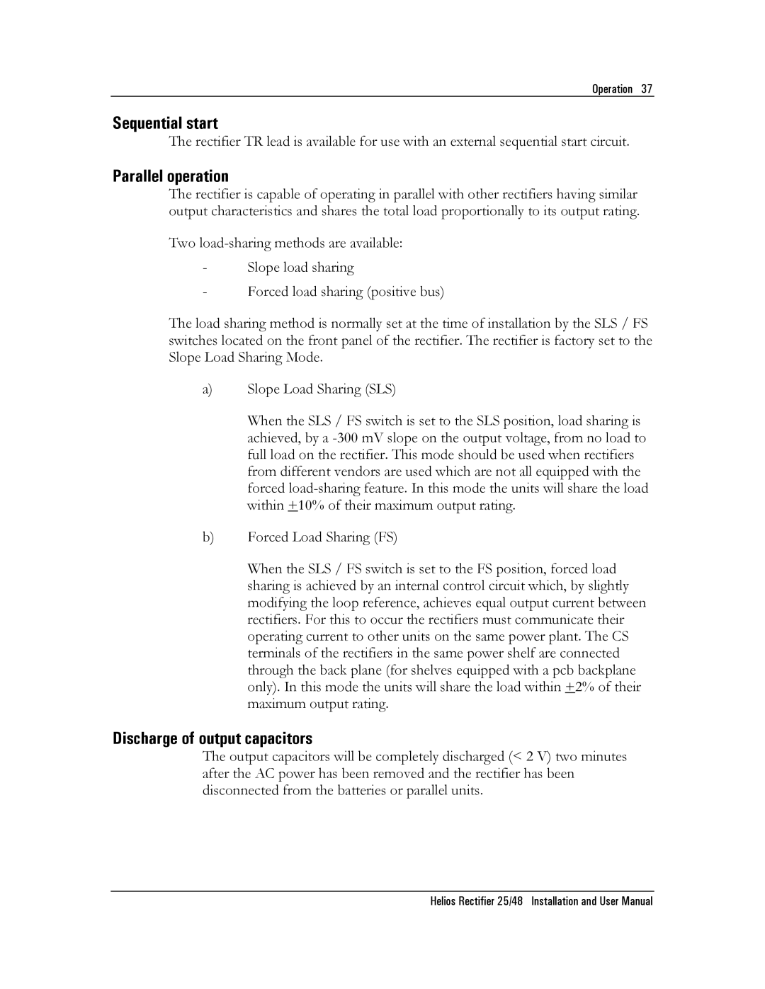 Emerson NT5C06D user manual Sequential start, Parallel operation, Discharge of output capacitors 