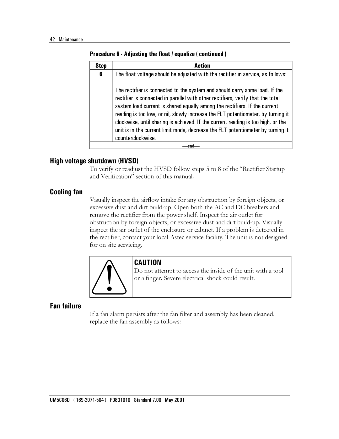 Emerson NT5C06D user manual High voltage shutdown Hvsd, Cooling fan, Fan failure 