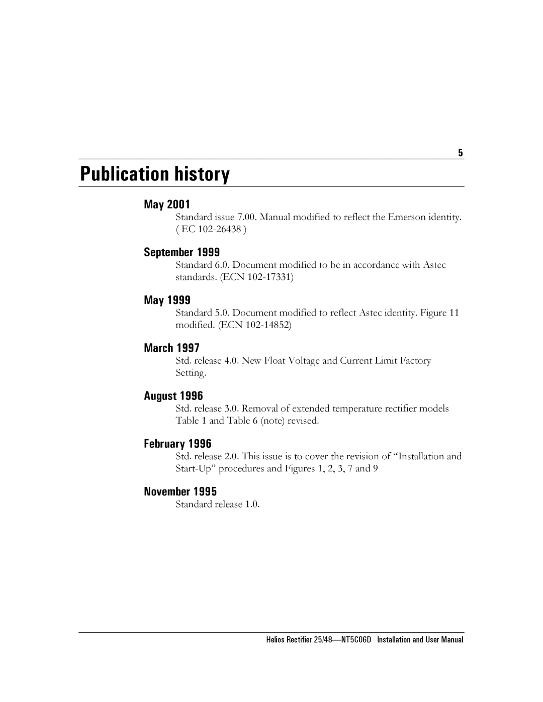 Emerson NT5C06D user manual Publication history 