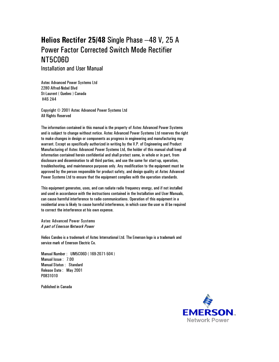 Emerson NT5C06D user manual Part of Emerson Network Power 