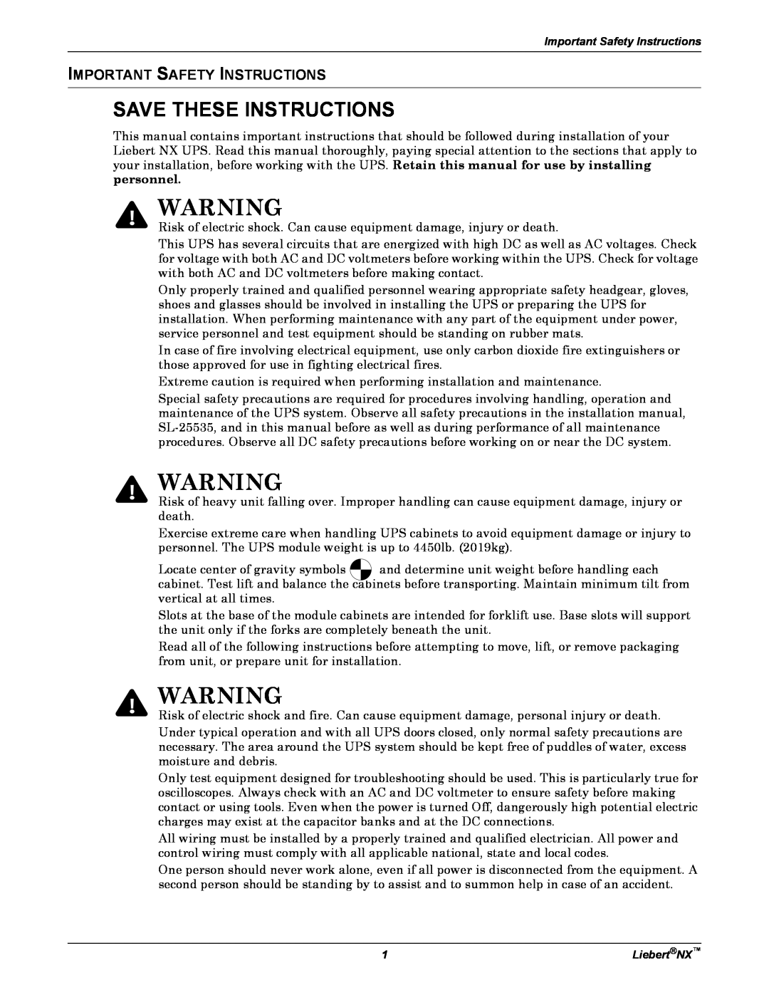 Emerson NX manual Important Safety Instructions, Save These Instructions 