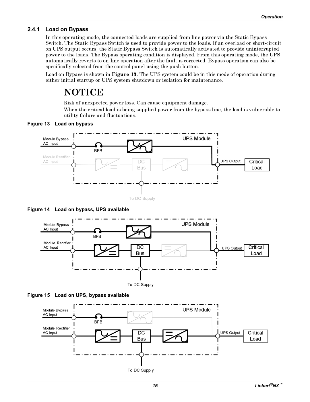 Emerson NX manual Load on Bypass, Load on bypass, UPS available 