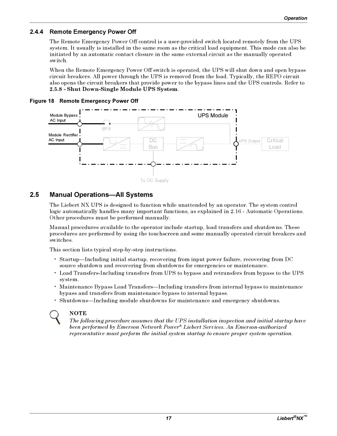 Emerson NX manual Manual Operations-All Systems, Remote Emergency Power Off 