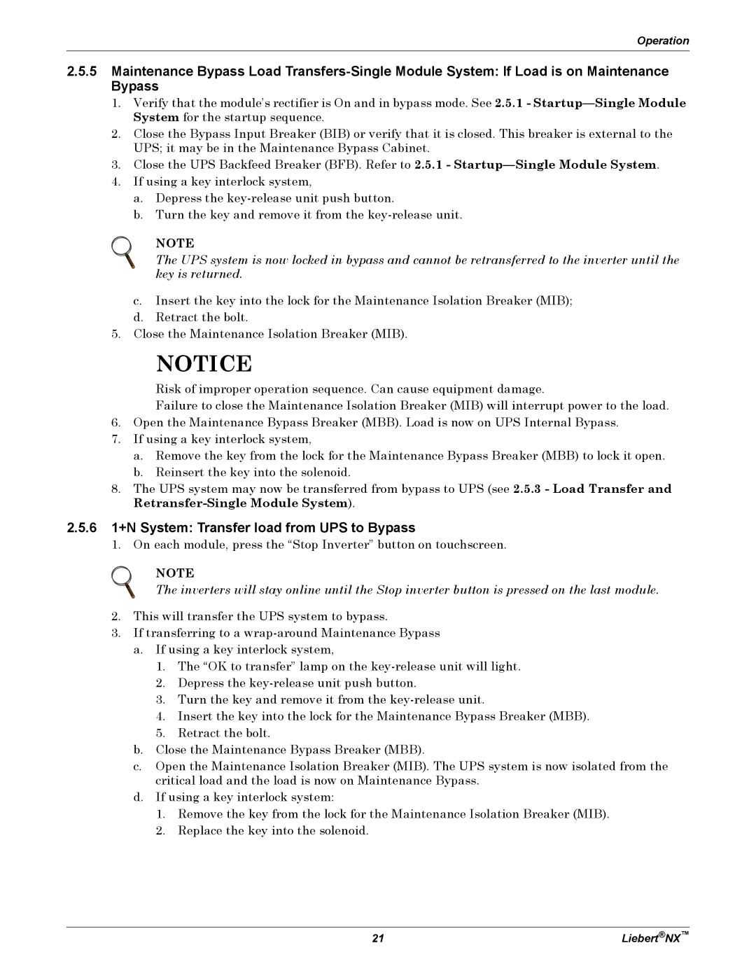 Emerson NX manual 6 1+N System Transfer load from UPS to Bypass 