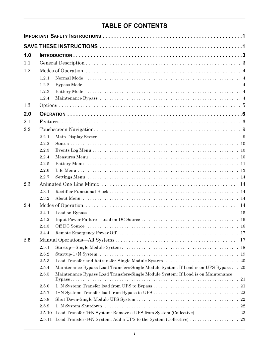 Emerson NX manual Table of Contents 