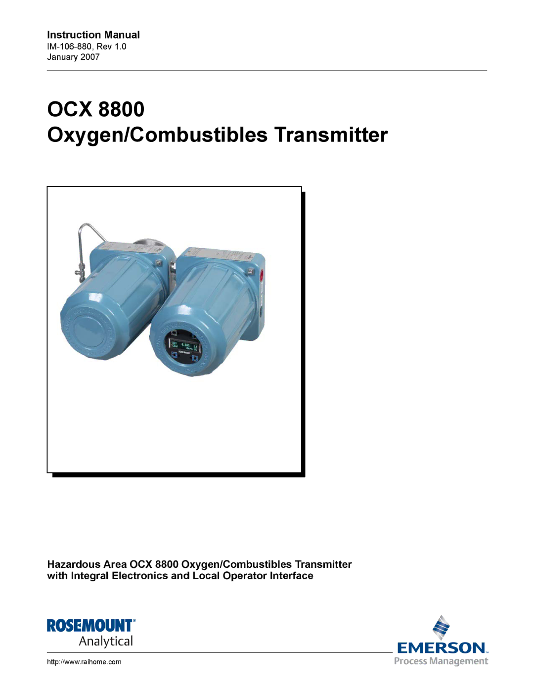 Emerson OCX 8800 instruction manual OCX Oxygen/Combustibles Transmitter 