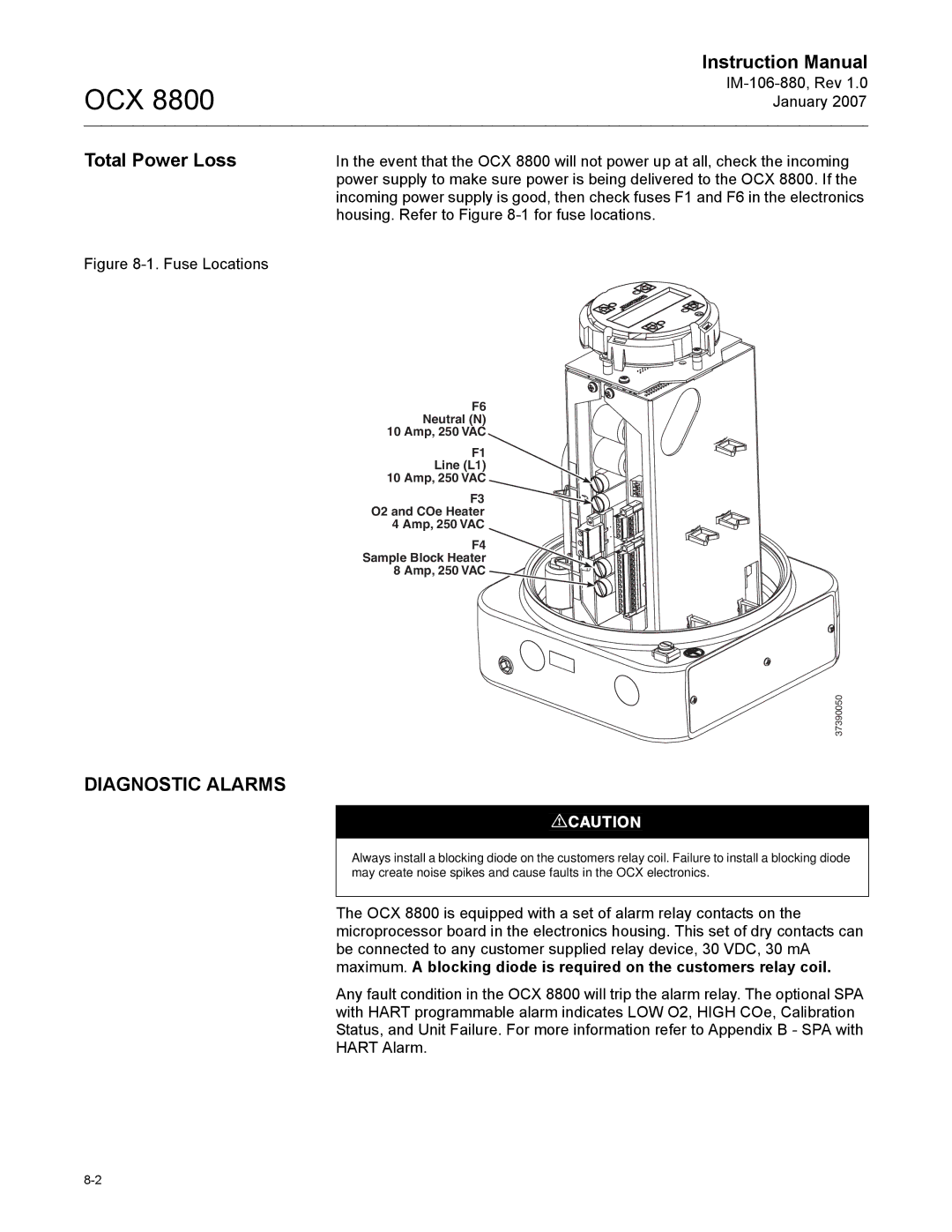 Emerson OCX 8800 instruction manual Total Power Loss, Diagnostic Alarms 