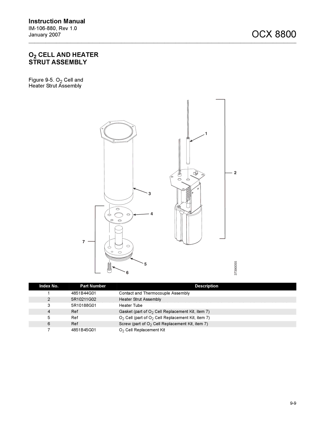 Emerson OCX 8800 instruction manual O2 Cell and Heater Strut Assembly 