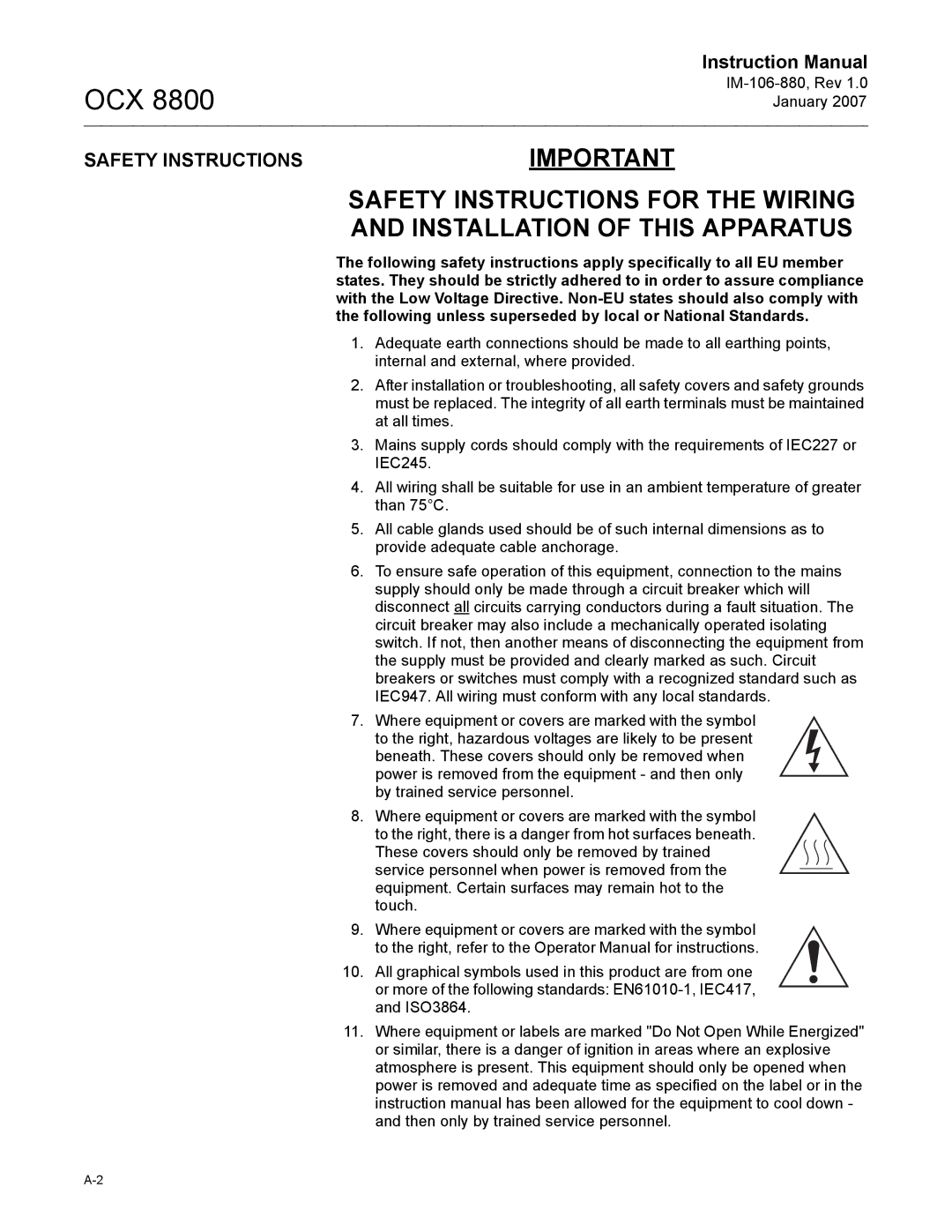 Emerson OCX 8800 instruction manual Safety Instructionsimportant 