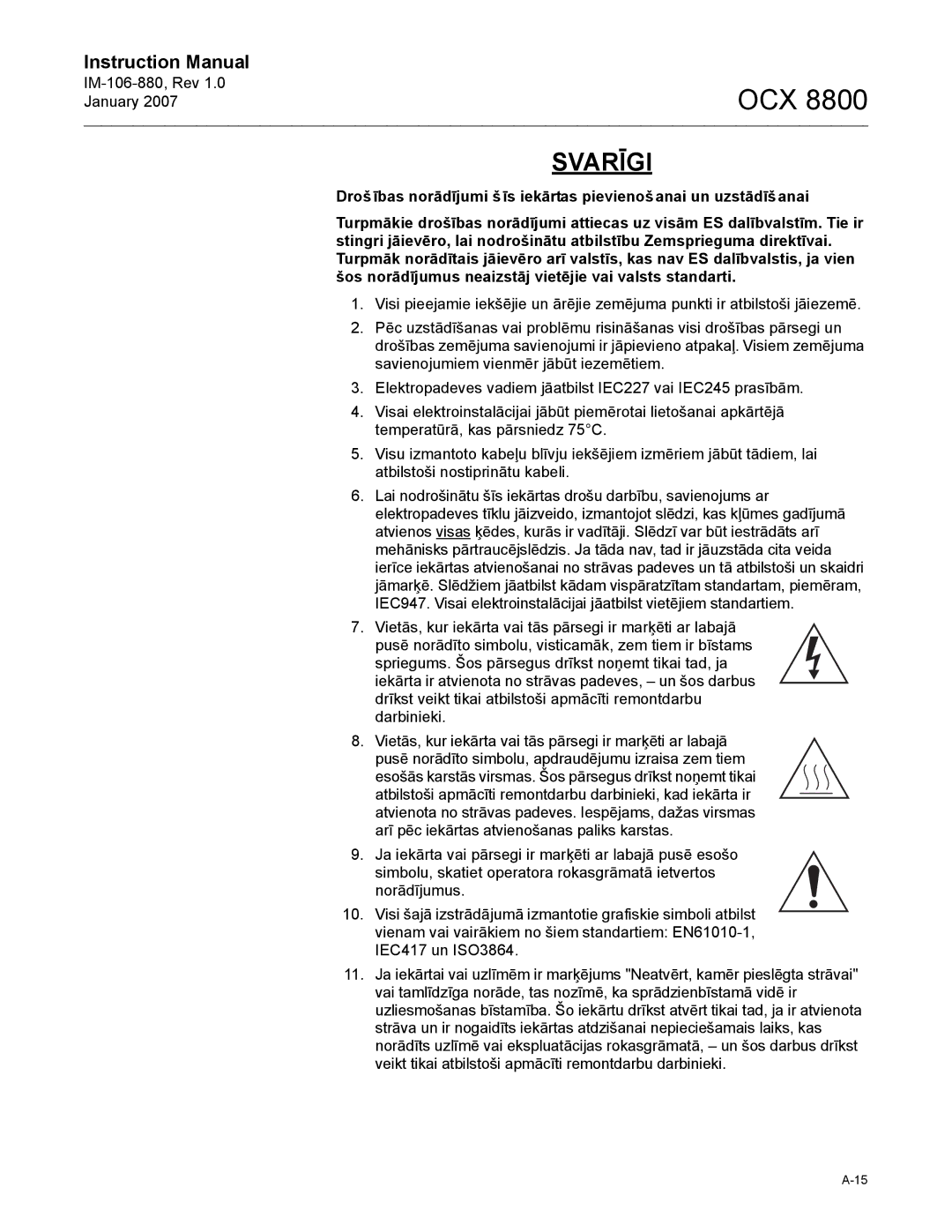 Emerson OCX 8800 instruction manual Svarīgi 