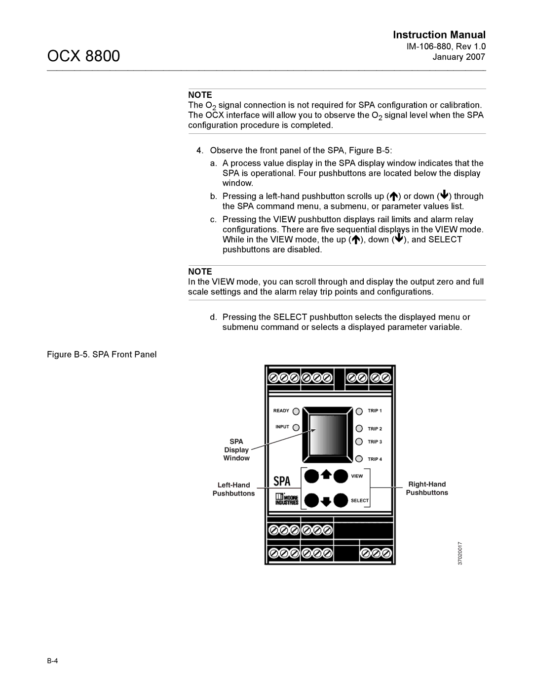 Emerson OCX 8800 instruction manual Figure B-5. SPA Front Panel 