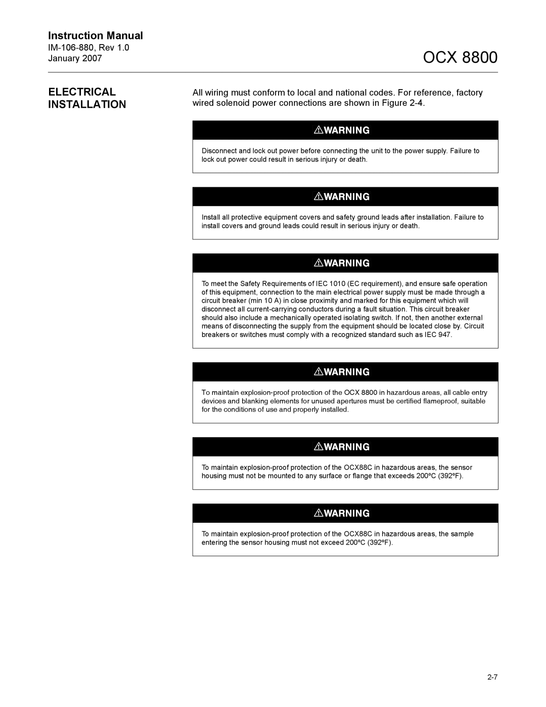 Emerson OCX 8800 instruction manual Electrical, Installation 