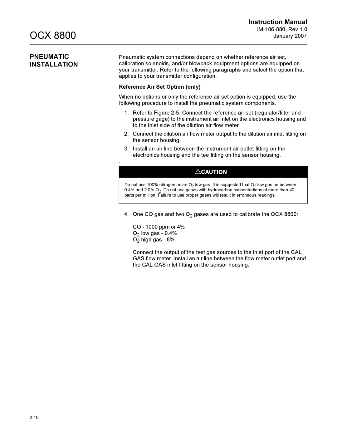 Emerson OCX 8800 instruction manual Pneumatic Installation, Reference Air Set Option only 