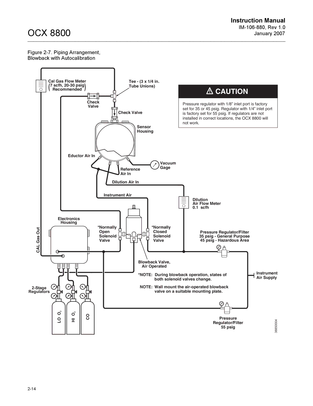 Emerson OCX 8800 instruction manual Piping Arrangement, Blowback with Autocalibration 