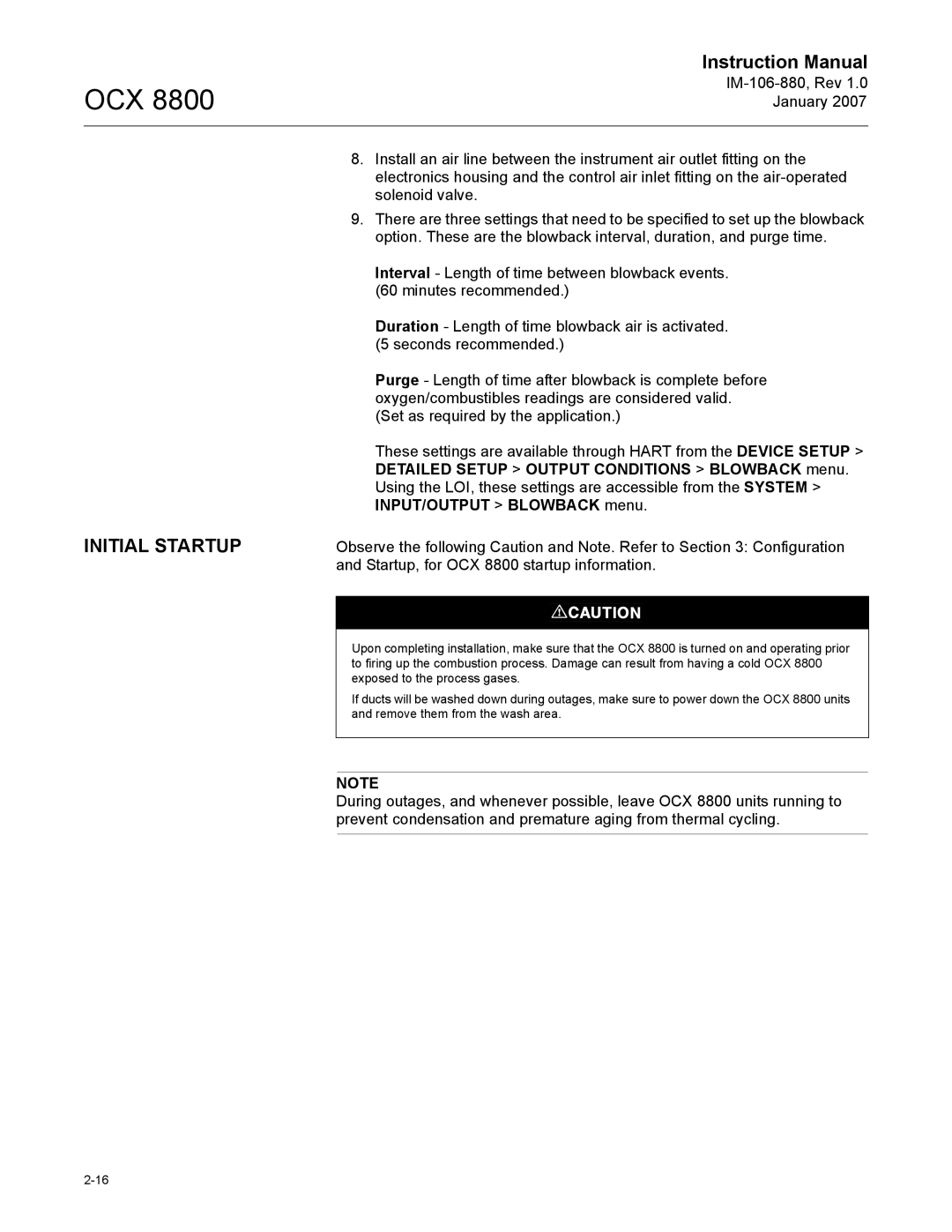 Emerson OCX 8800 instruction manual Initial Startup 