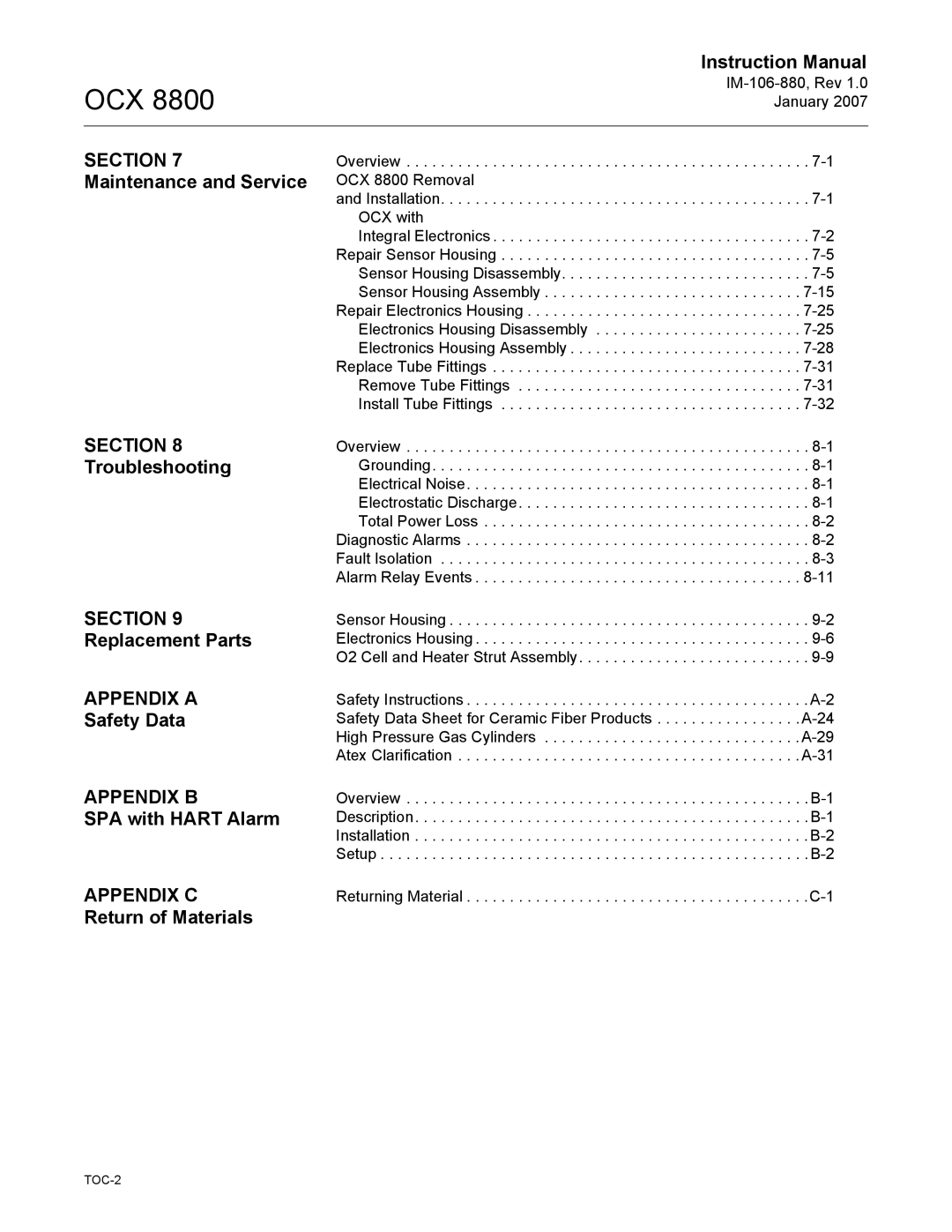 Emerson OCX 8800 instruction manual Appendix a, Appendix B 