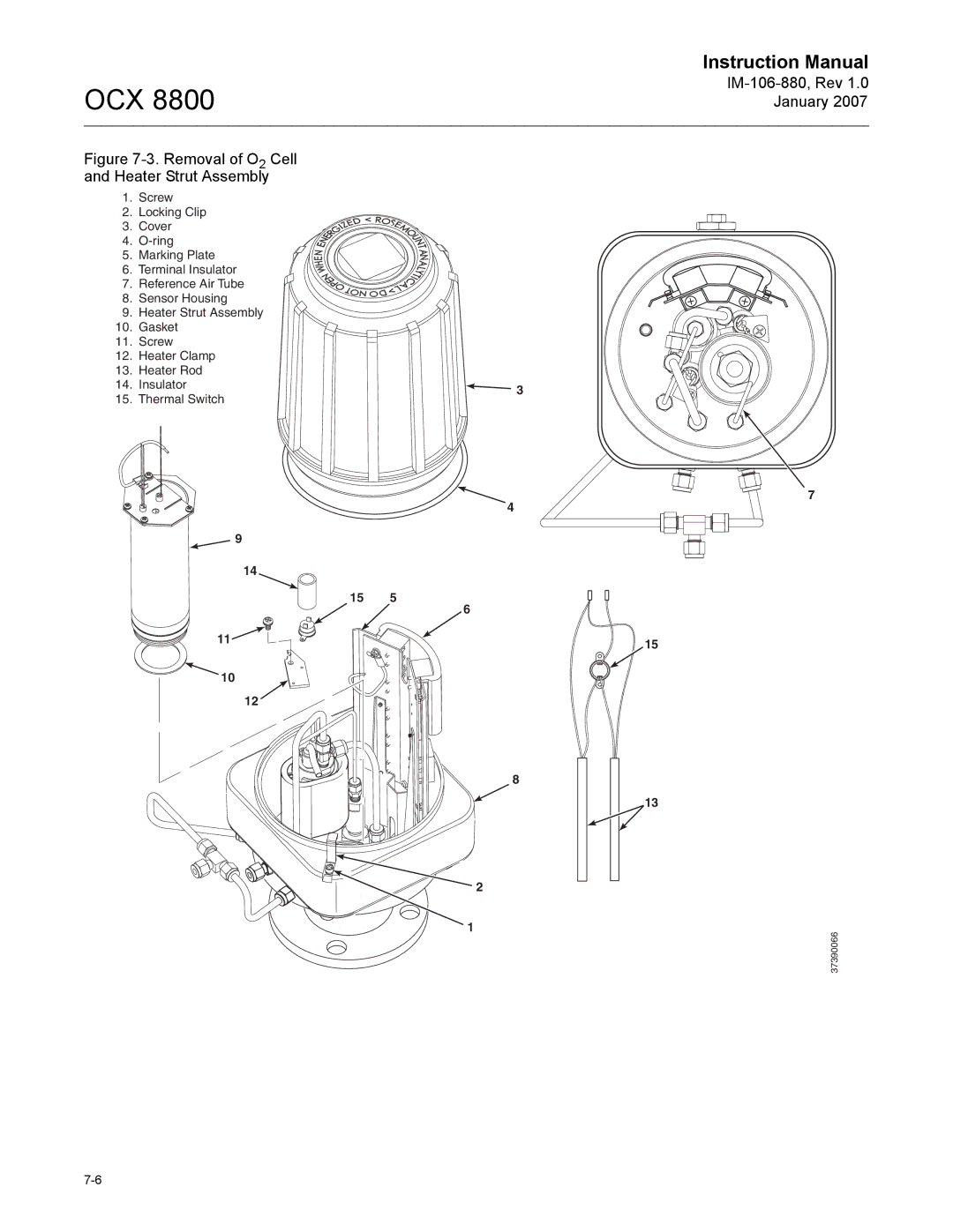 Emerson OCX 8800 instruction manual Removal of O2 Cell Heater Strut Assembly 