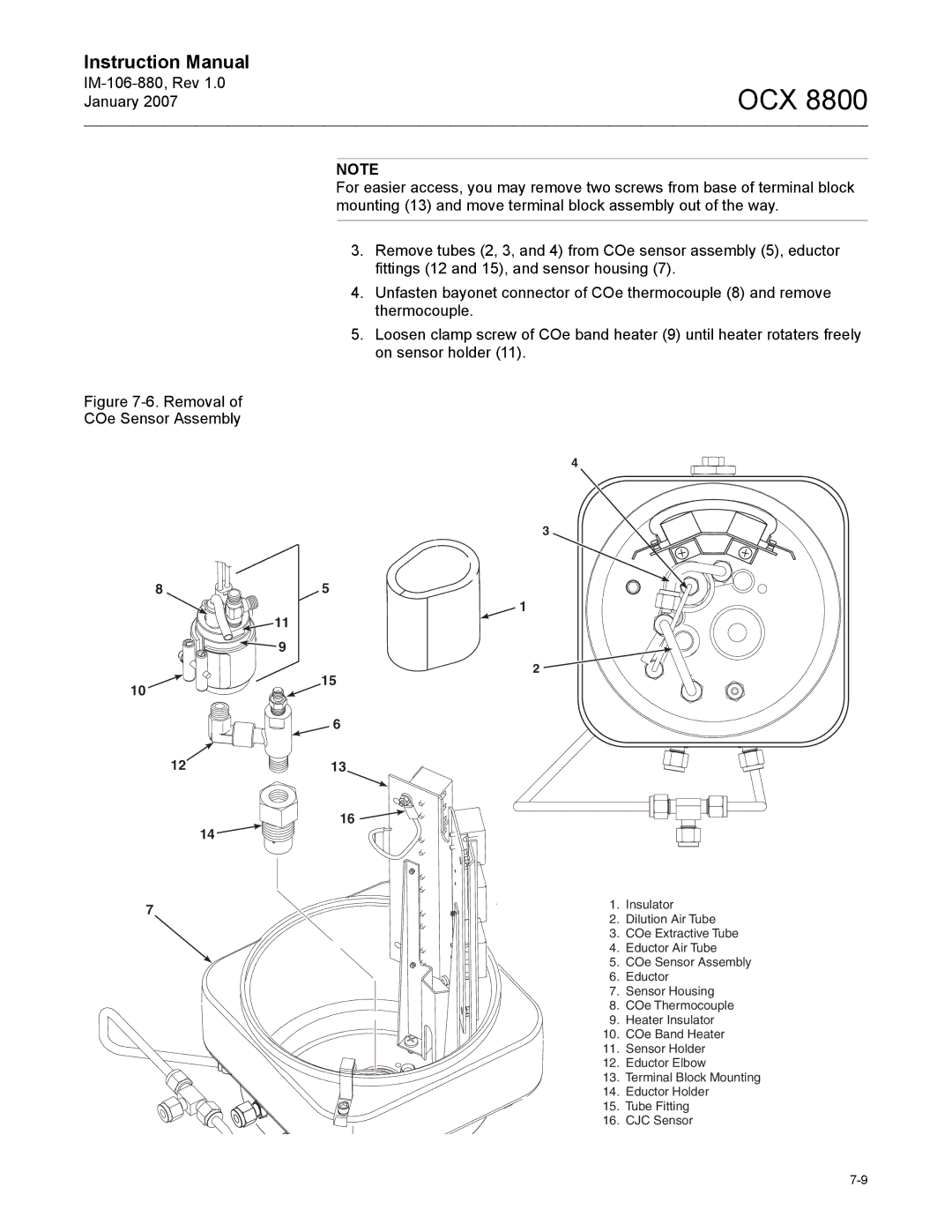 Emerson OCX 8800 instruction manual Removal COe Sensor Assembly 