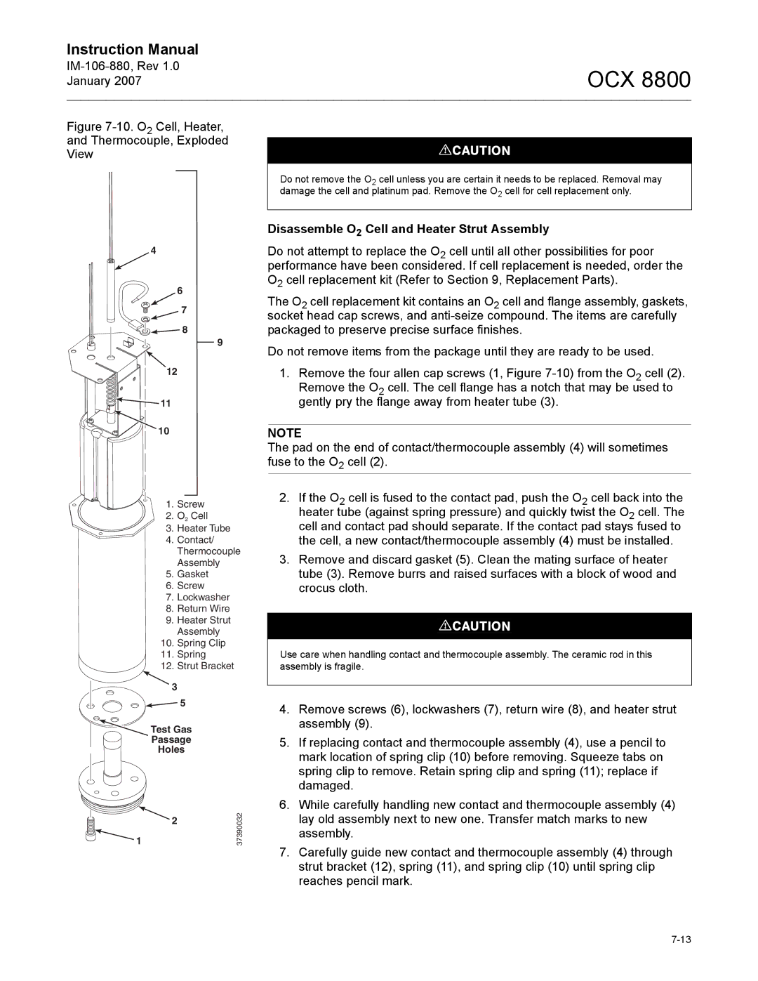 Emerson OCX 8800 10. O2 Cell, Heater Thermocouple, Exploded View, Disassemble O2 Cell and Heater Strut Assembly 