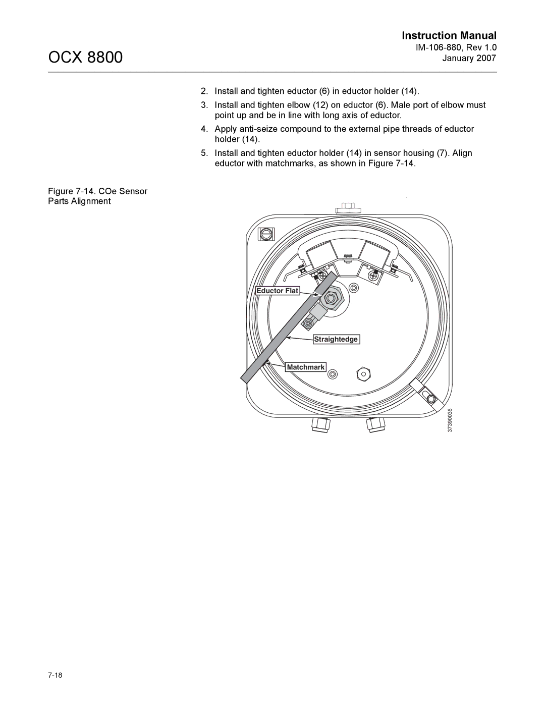 Emerson OCX 8800 instruction manual COe Sensor Parts Alignment 