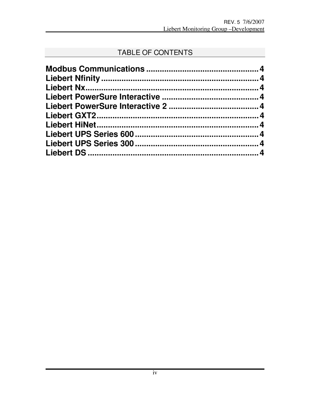 Emerson OpenComms-485 manual Table of Contents 