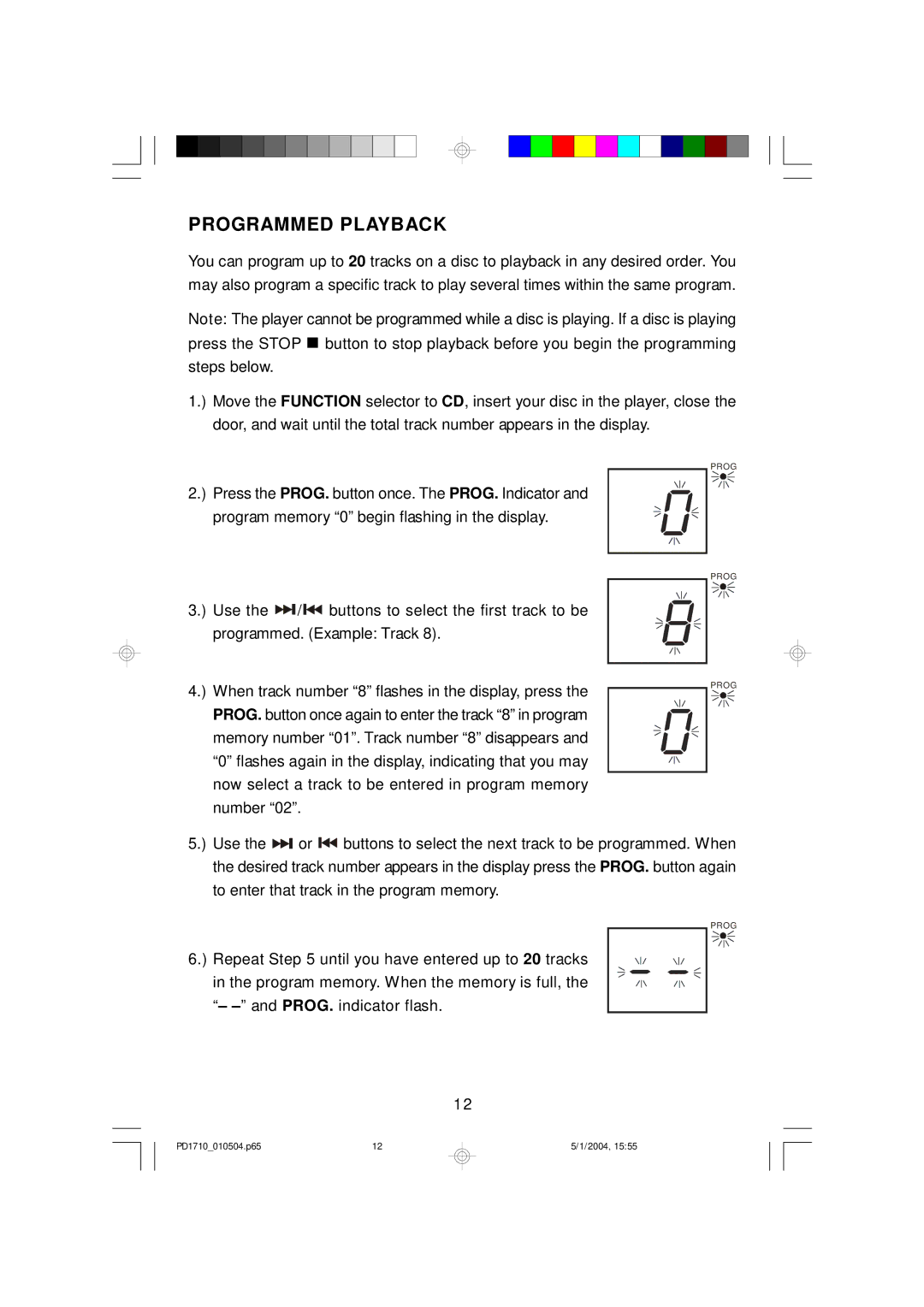 Emerson PD1710 owner manual Programmed Playback 