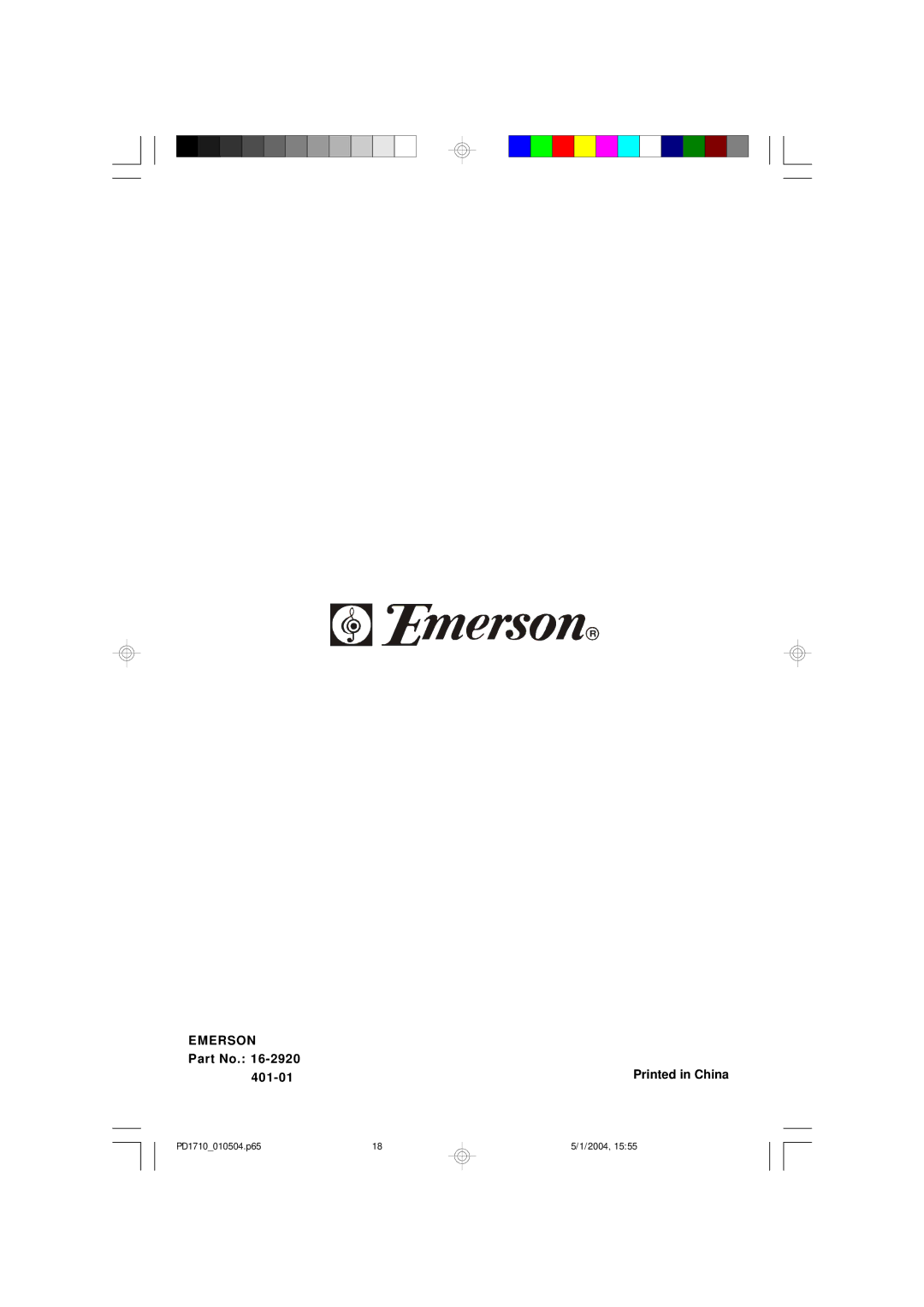 Emerson PD1710 owner manual Emerson 