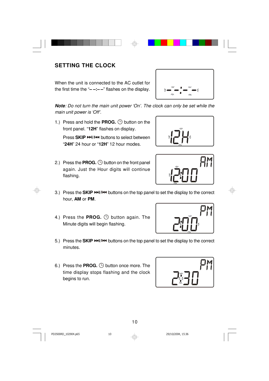 Emerson PD3500RD owner manual Setting the Clock 