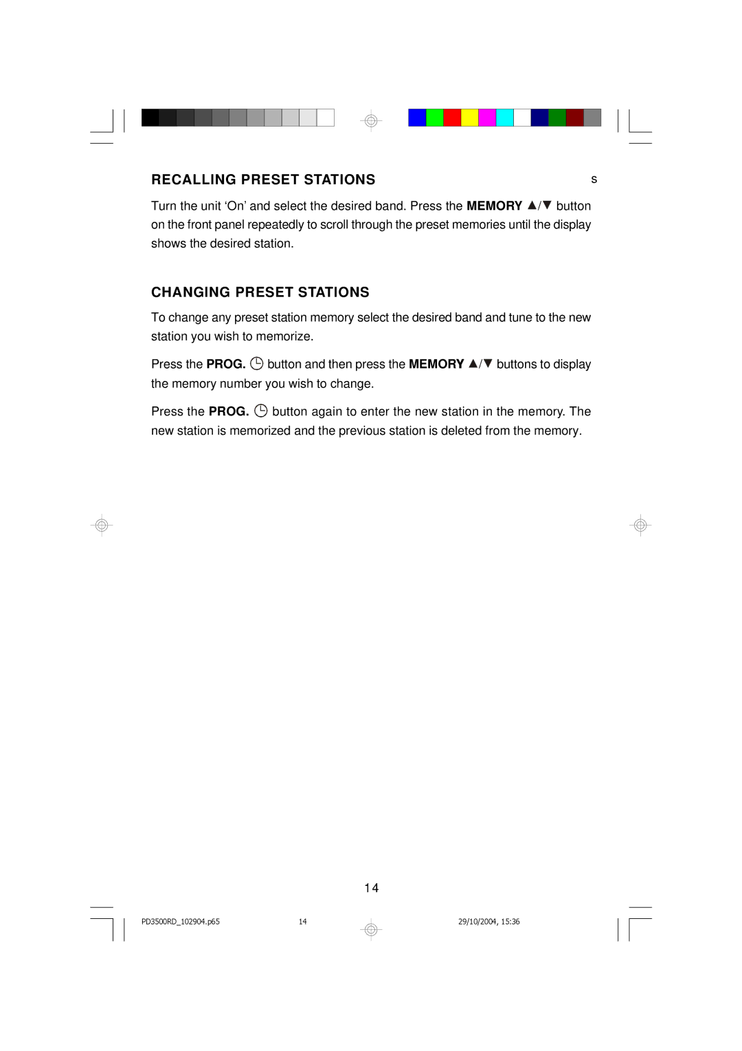 Emerson PD3500RD owner manual Recalling Preset Stations, Changing Preset Stations 