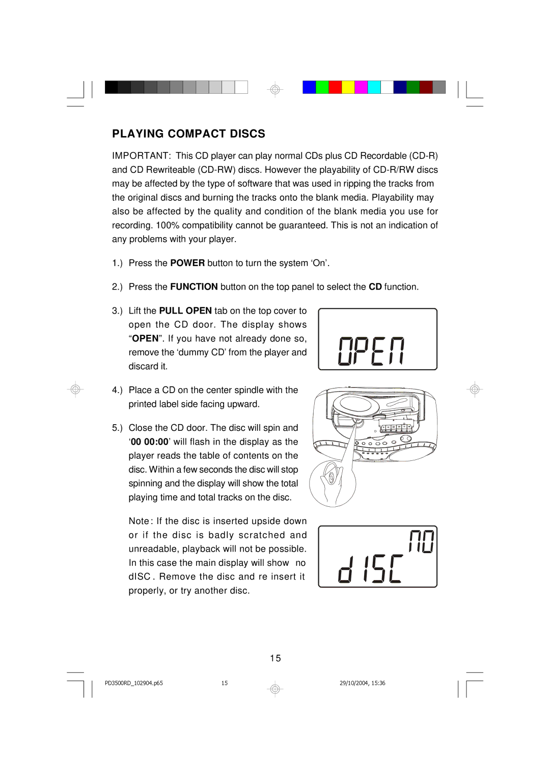 Emerson PD3500RD owner manual Playing Compact Discs 