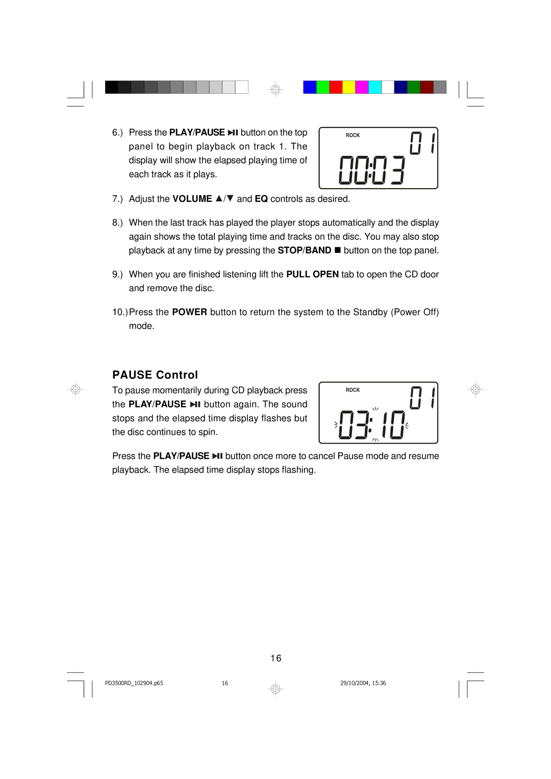 Emerson PD3500RD owner manual Pause Control 