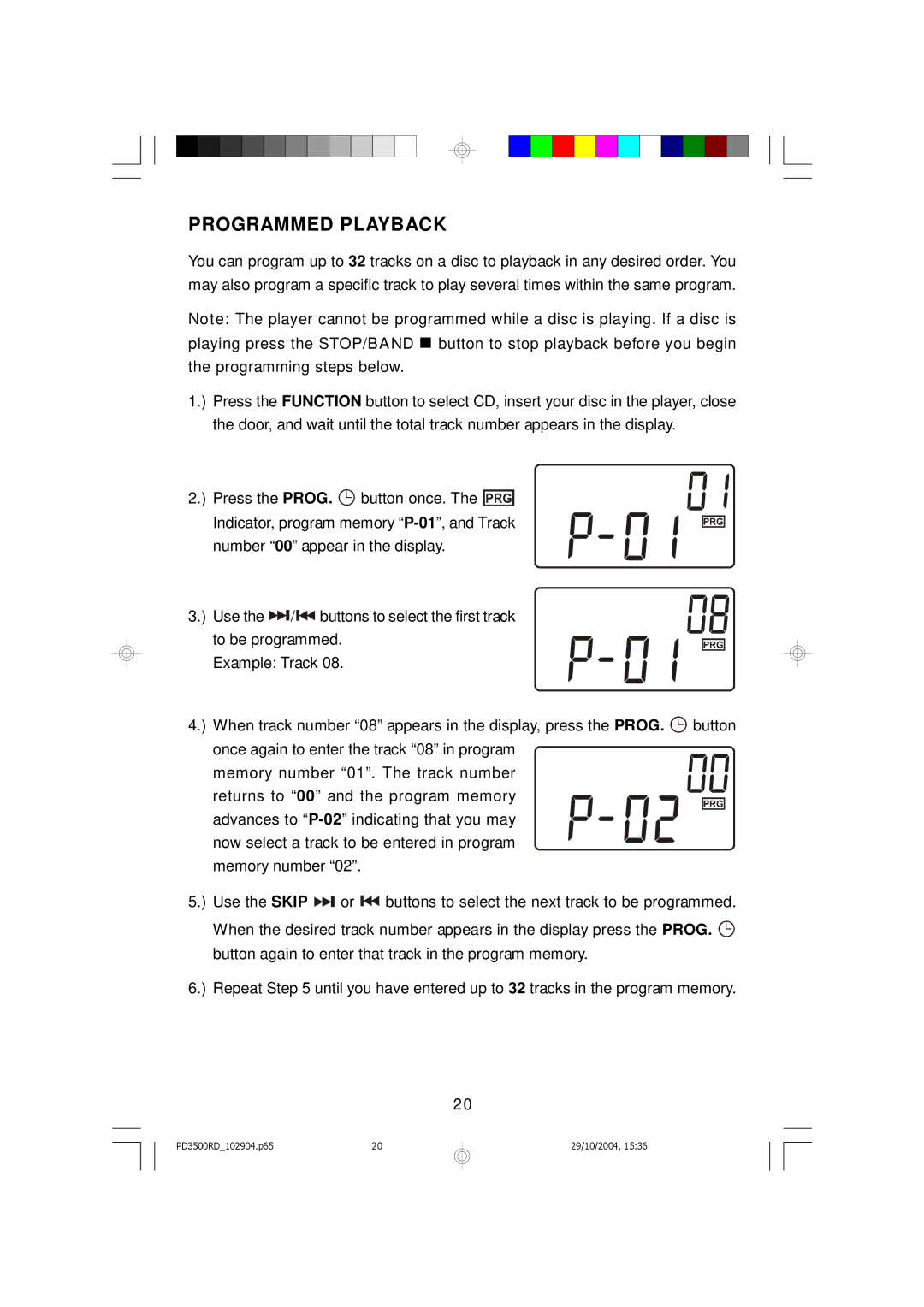 Emerson PD3500RD owner manual Programmed Playback 